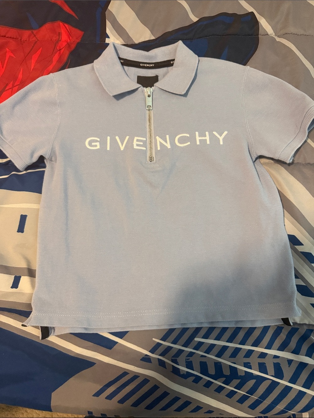 Givenchy Light Blue Kids Polo with Front Zip and Logo